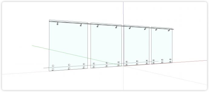 不锈钢细边扶手玻璃栏杆su模型_图1