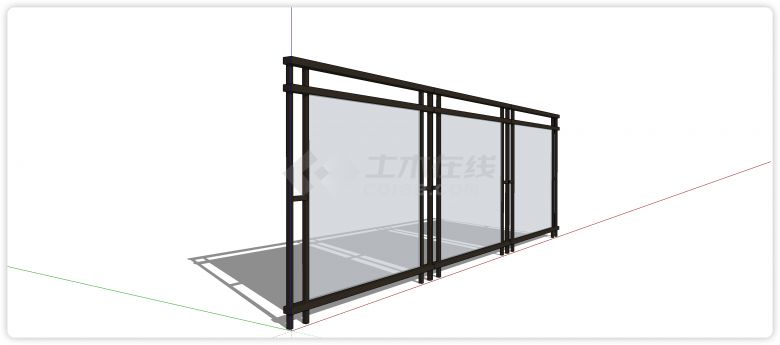 黑色钢结构玻璃栏杆su模型-图二