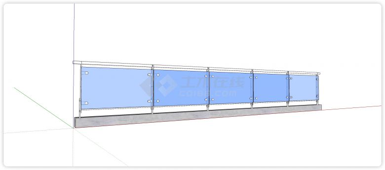 灰色大理石挡水条玻璃栏杆su模型-图一