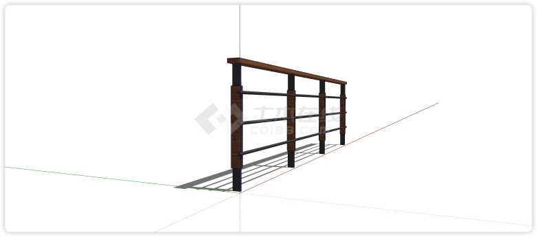实木配黑色钢管结构玻璃栏杆su模型-图二