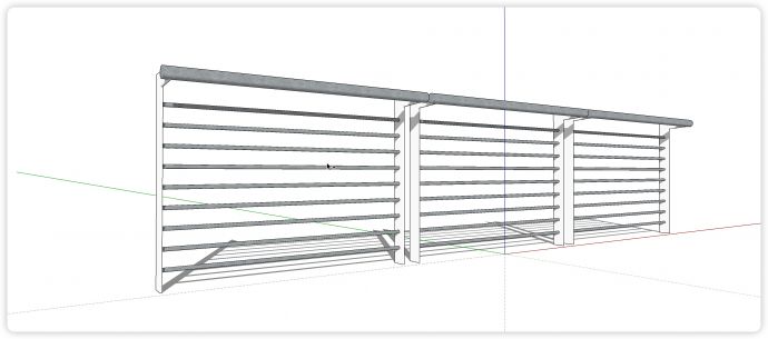 简洁三段不锈钢钢丝栏杆su模型_图1