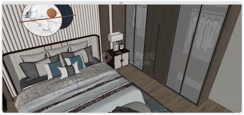 落地窗新中式风格卧室su模型-图二