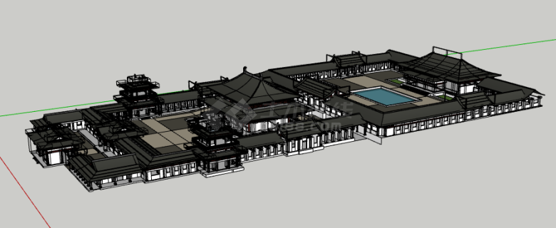 黑色复古古建寺庙建筑SU模型-图一