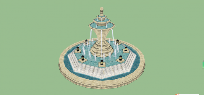带灯的法式喷水池喷泉SU模型_图1