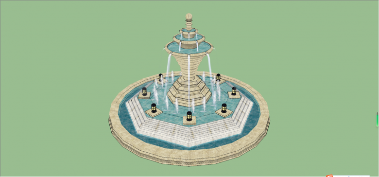 带灯的法式喷水池喷泉SU模型-图一