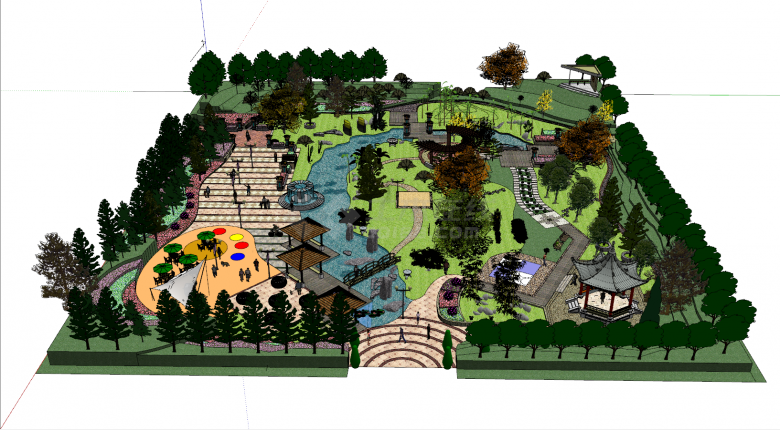 公园景观整体布局su模型-图二