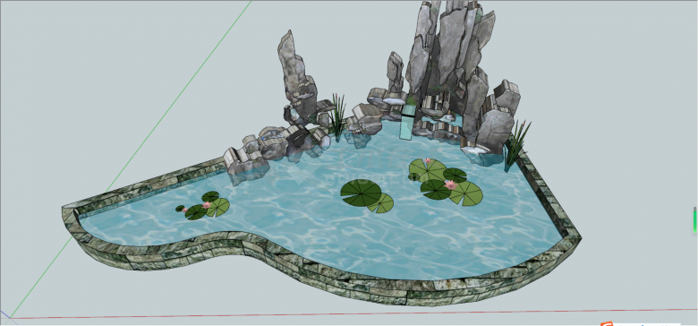 现代假山景观水景SU模型-图二