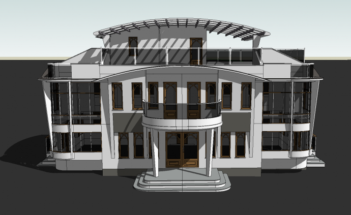 带阳台的图书馆建筑su模型_图1