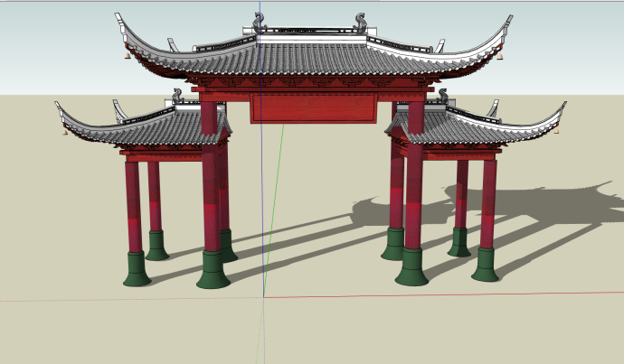 中式牌坊古建大门建筑su模型_图1