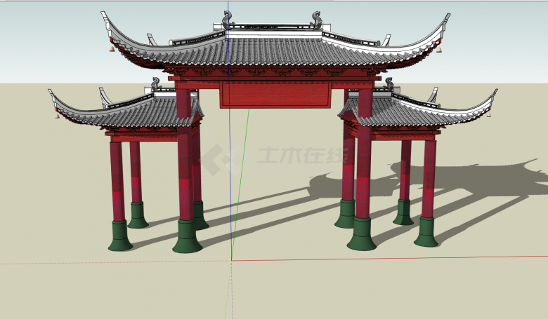 中式牌坊古建大门建筑su模型-图一