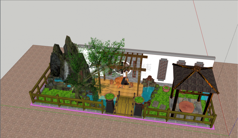 带假山庭院景观设计su模型-图二
