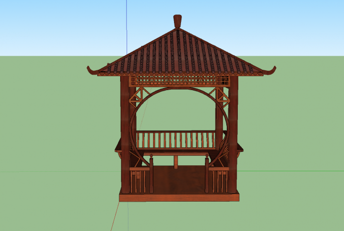 中式木质小亭子传统建筑su模型_图1