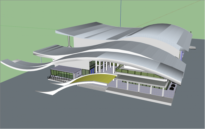 流线型屋顶现代设计风格客运中心汽车站su模型_图1