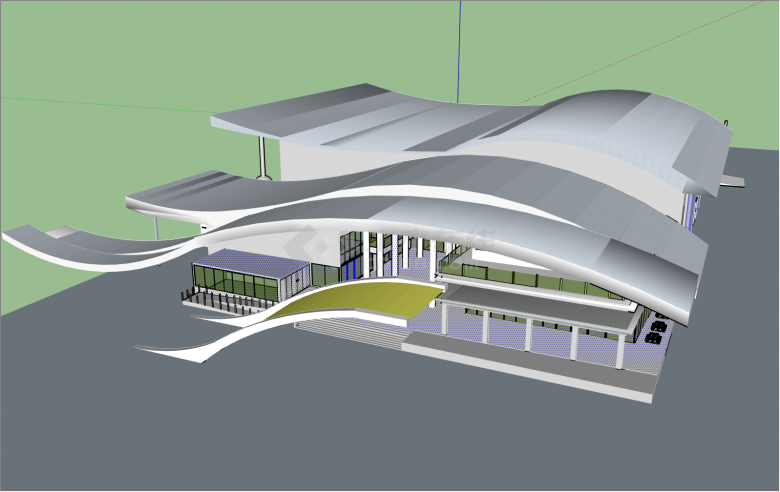 流线型屋顶现代设计风格客运中心汽车站su模型-图一