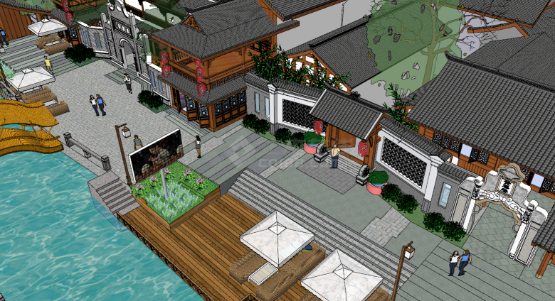 中式商业街酒吧建筑su模型-图二