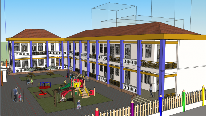 欧式彩色幼儿园建筑su模型-图二