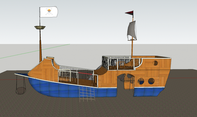 儿童游乐区的玩乐船建筑su模型_图1