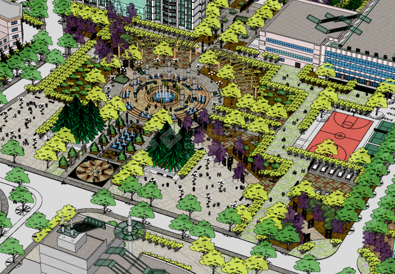 现代小区广场公园绿化su模型-图二