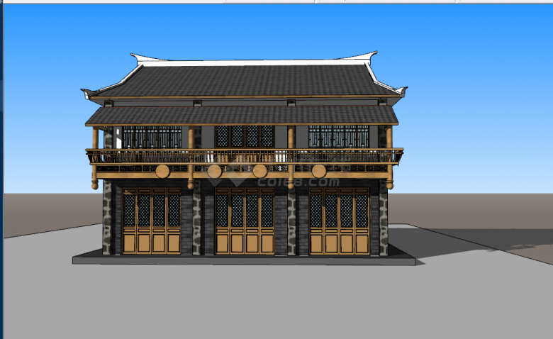 中式少数民族民宿古风建筑su模型-图二