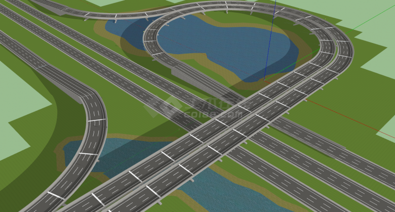 高速公路含环形立交桥su模型-图二