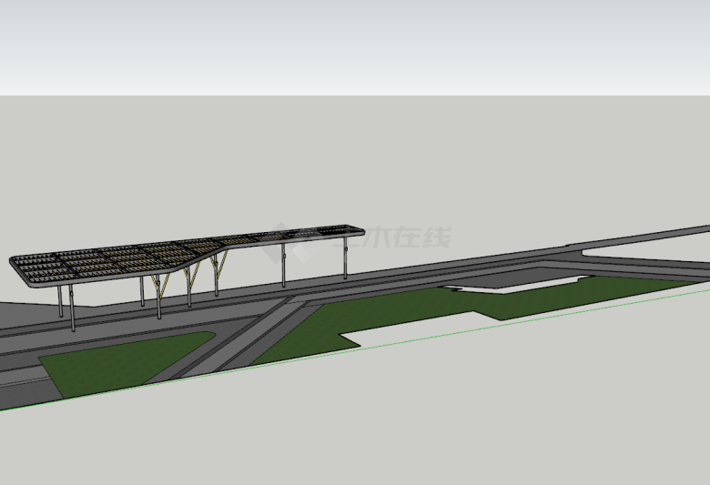现代大型公园景观廊架su模型-图一