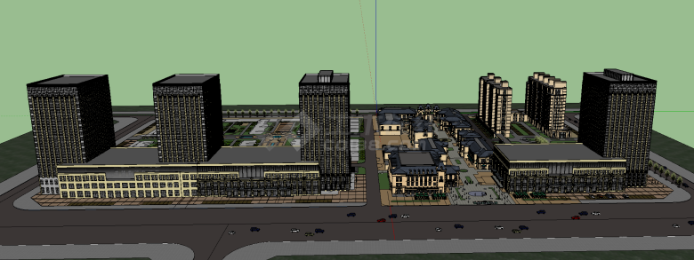 商业综合体商业街住宅楼su模型-图一