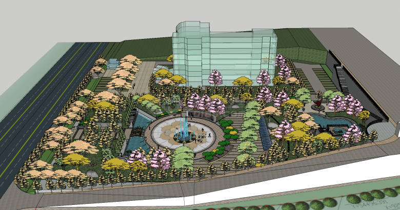 带喷泉的现代风格广场景观公园su模型-图二