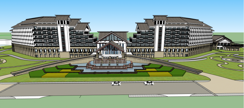 东南亚风格大型高级天域酒店su模型-图一