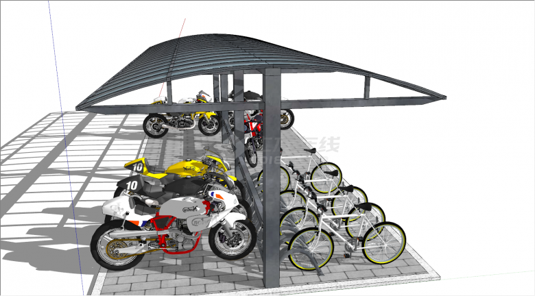 现代自行车赛车停车棚SU模型-图二
