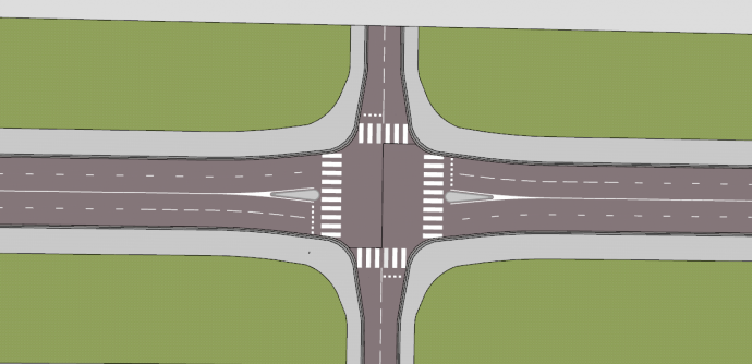 单双向十字路口道路和标志线su模型_图1