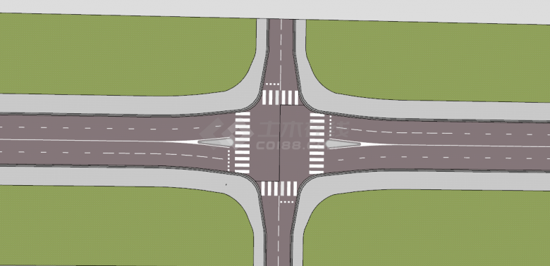 单双向十字路口道路和标志线su模型-图一