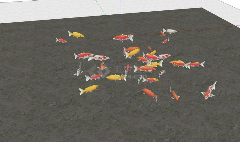 现代锦鲤组合红色黄色金鱼锦鲤su模型-图二