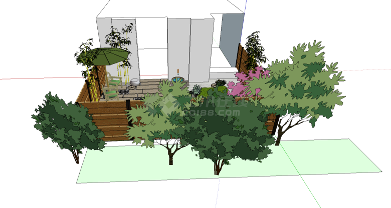 带遮阳棚的日式私家花园su模型-图一