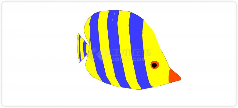 蓝色黄色相间水族馆鱼类动物组合su模型-图二