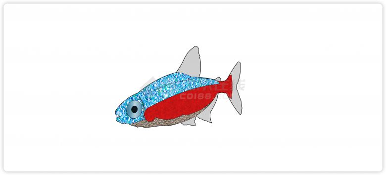 红色花纹热带鱼水族馆鱼类动物组合su模型-图二