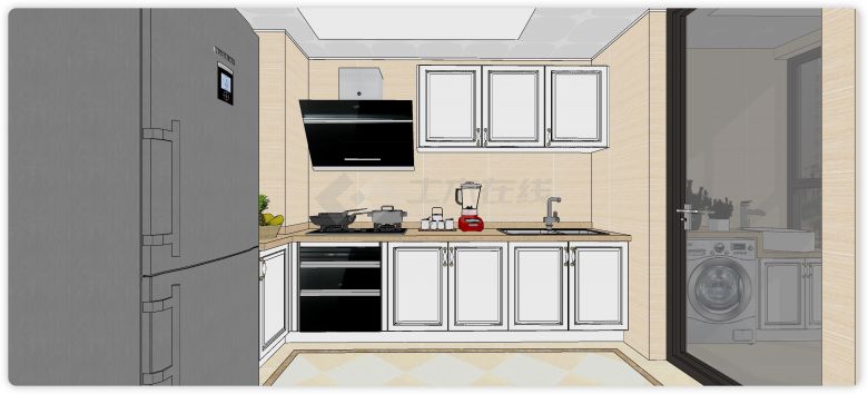 温馨现代风格厨房空间su模型-图二