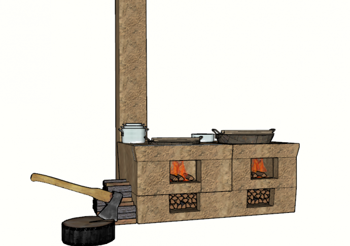 带一个长长的烟囱的灶台su模型_图1