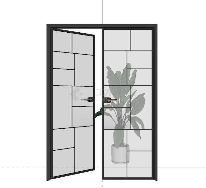 门内有一株绿植的玻璃门su模型-图一