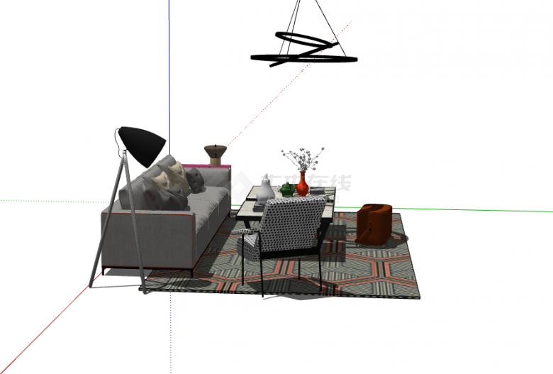 灰色沙发轻奢客厅组合su模型 -图二