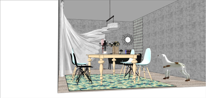 现代灰色系餐厅空间su模型-图二