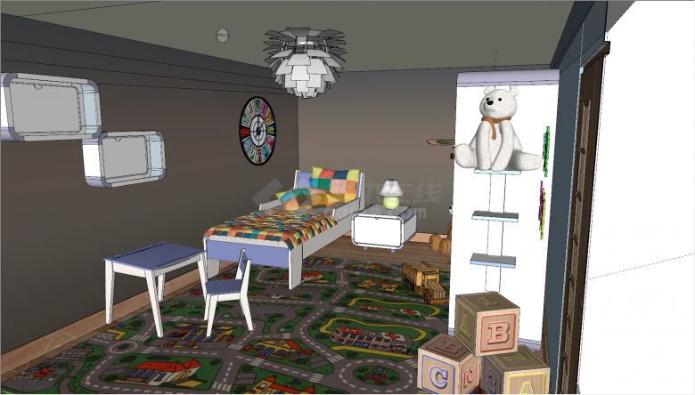 现代儿童卧室家具su模型-图二