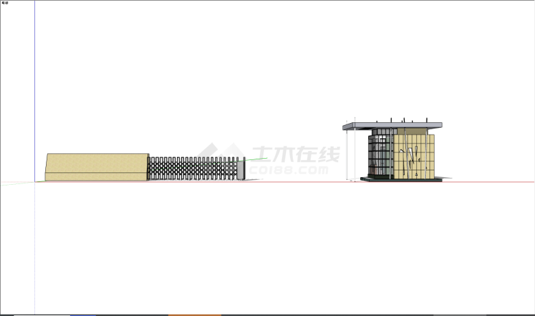 一所配有豪华门卫岗亭电动伸缩门的厂区学校大门入口 su模型-图一