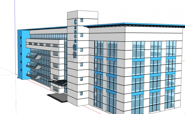 蓝色的厂区办公楼科研楼su模型-图二