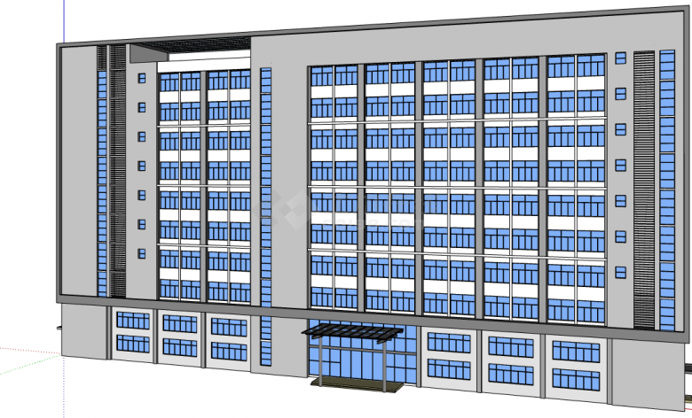 前面都是蓝色玻璃的厂区办公楼科研楼su模型-图二