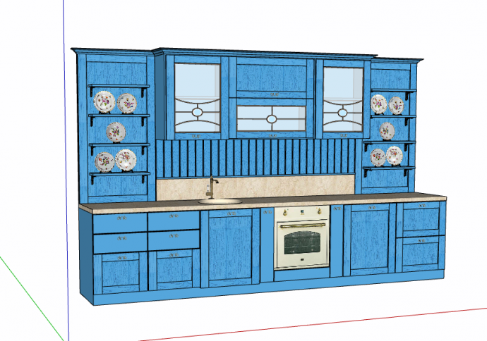 蓝色柜子简约厨房su模型 _图1