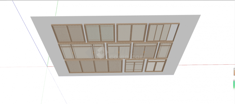 现代木质镂空窗纹推拉窗su模型-图二