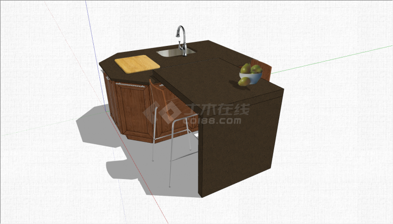 现代实木开放式厨房家具组合su模型-图二