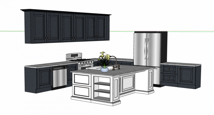 黑柜子白色立式厨房su模型 _图1