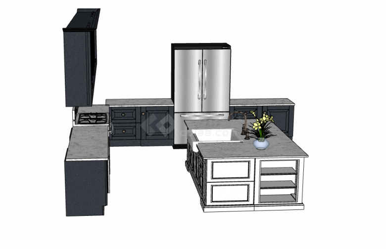 开放式黑色厨房su模型 -图二