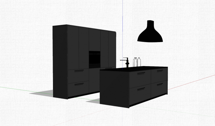 厨房黑色系橱柜组合su模型_图1